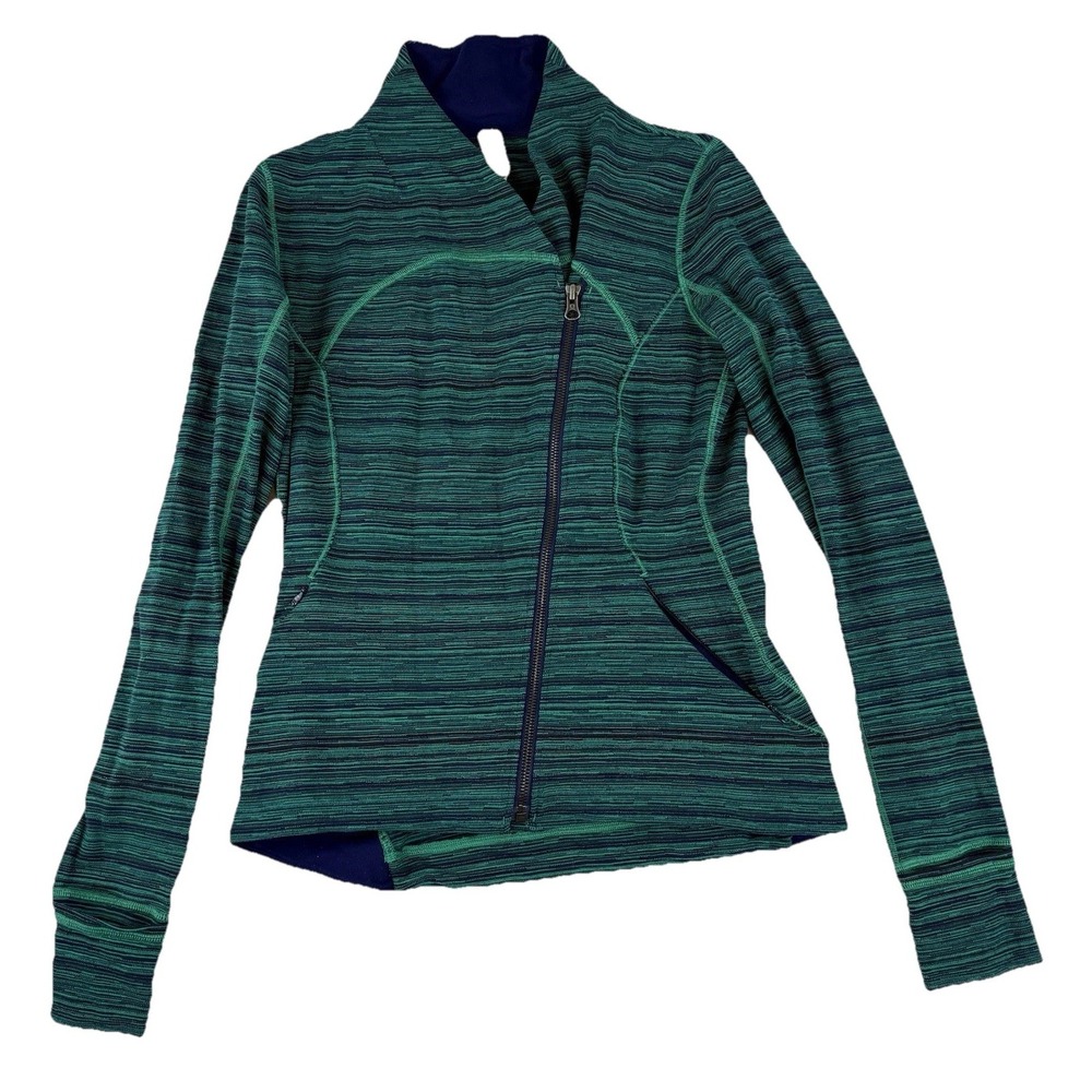 Lululemon Precision Green Cyber Jungle Blue Front Zip Jacket Women's‎ Size 10